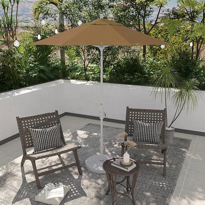 California Umbrella 7.5' Rd. Aluminum Patio Umbrella, Crank Lift, Collar Tilt, White