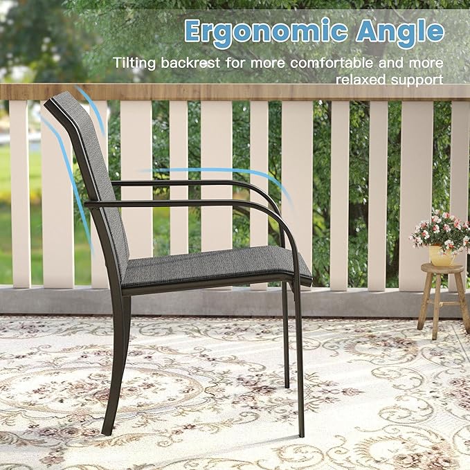 DIFY 7 Pieces Outdoor Patio Dining Set for 6, 47.2" Round Metal Dining Table and 6 Stackable Textilene Patio Chairs, Outdoor Table and Chairs for Backyard Garden Poolside, Grey