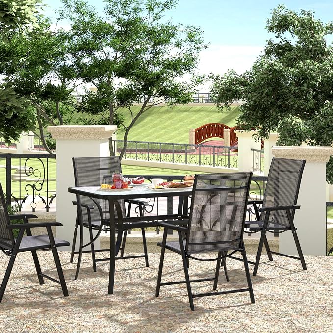 SogesHome 47 Inch Rectangle Tempered Glass Patio Dining Table Patio Table Coffee Table Dining Bistro Table, for Outdoor Garden Balcony Backyard Poolside Lawn, with Umbrella Hole, Black
