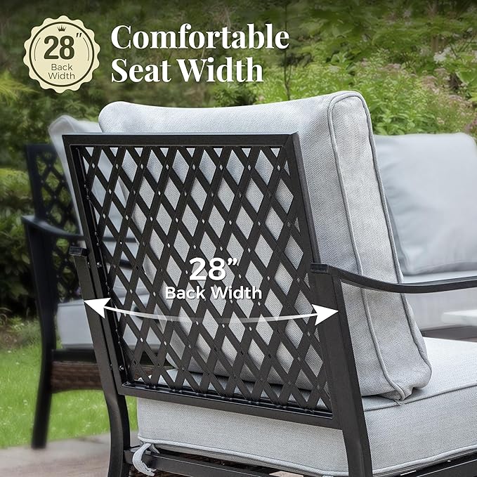 Patio Furniture Set with Coffee Table, Outdoor Conversation Set with 2 x Fixed Chairs, 2 x Swivel Chairs, 1 x 3-Seat Sofa for Lawn Garden Backyard, Light Grey