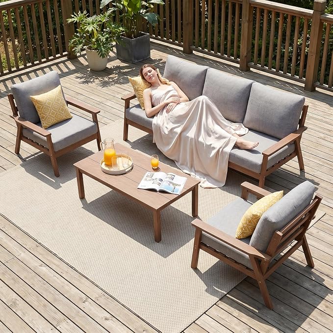 Ayge HDPE Patio Furniture Set,6 Piece Sectional Outdoor Furniture Set, All Weather Outdoor Couch Set Patio Conversation Set for Deck, Lawn, Brown