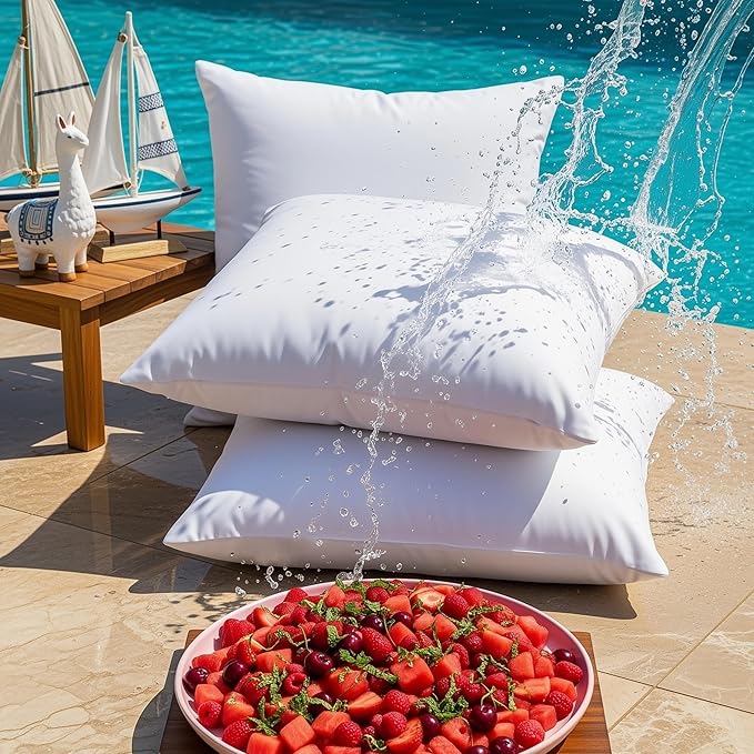 Utopia Bedding 18x18 Outdoor Pillows, Water Resistant Throw Pillows, 2-Pack | Outdoor Throw Pillows, Water Repellent, Decorative Pillow for Patio Furniture & Porches, Plush & Supportive, Pack of 2, White