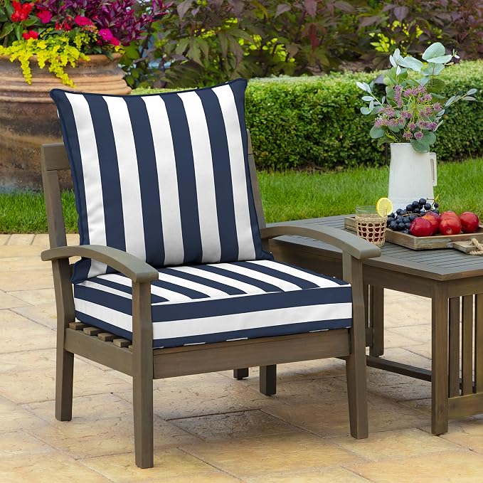 Arden Outdoor Deep Seat Cushion Set, Foam, 24x24, Blue Cabana Stripe | Sofa, Couch, Conversation Set, Premium High-Density Foam, Never Flattens, Mold and Mildew Resistant