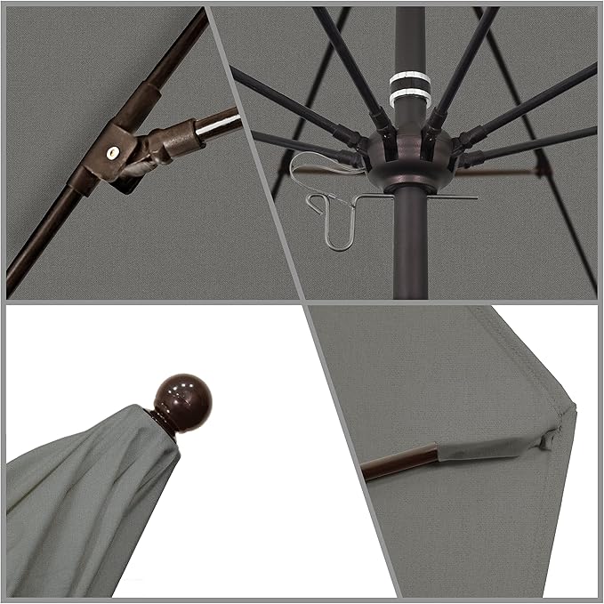 California Umbrella 9' Rd. Venture Series Contract Grade Patio Umbrella, Push Open Pin Stop, Bronze Finish, Sunbrella Charcoal