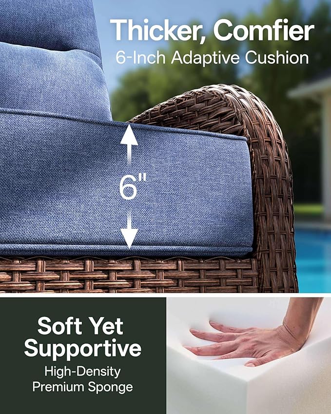10-Piece Patio Furniture Set with 6-Inch Thick Cushions, High Back Outdoor Couch and Arm Chairs, All-Weather Conversation Set for Porch, Deck, Yard, Pool in Blue