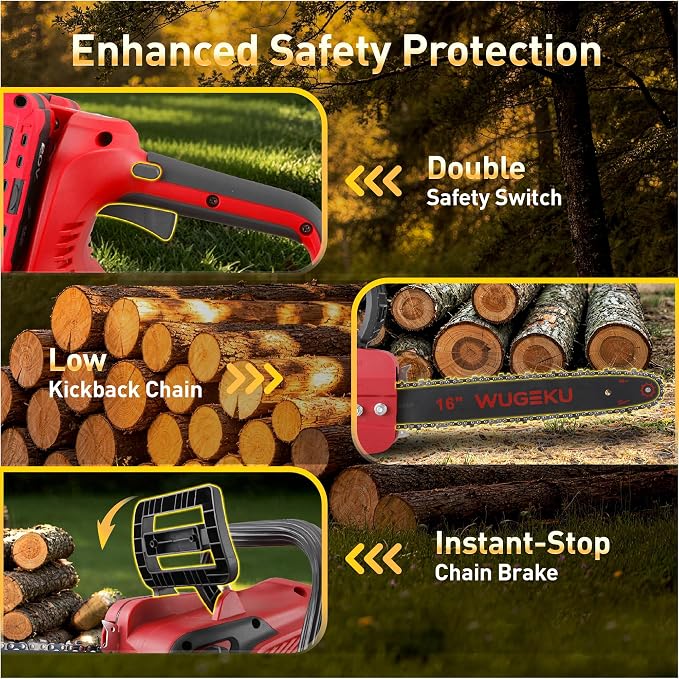 40V 16 Inch Cordless Chainsaw, 69ft/s, Brushless Electric Chain Saw, 2×4.0Ah Batteries & Charger, Auto Oiler, Safety Lock, Gloves & Goggles, Limb Pruning/Yard Cleanup/Firewood Cutting