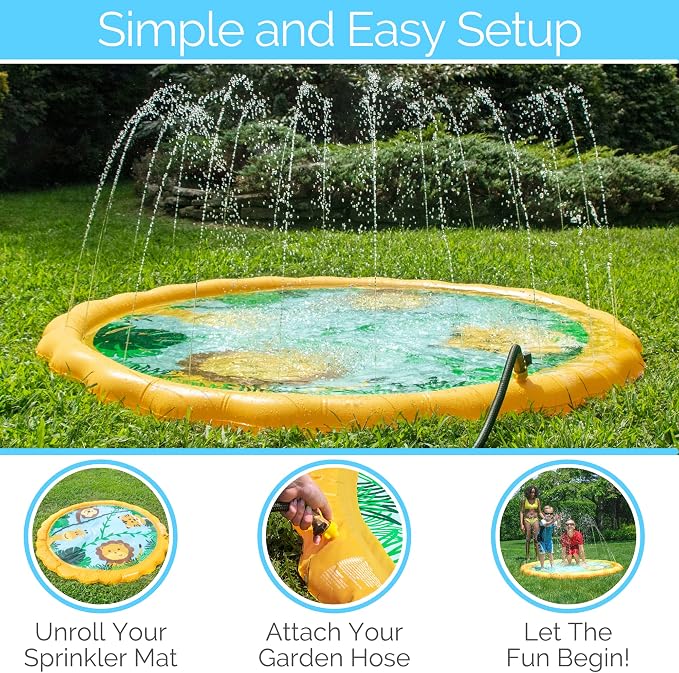 SWIMLINE 68 Inch Sprinkler Mat and Splash Play Mini Pool Outdoor Water Toy Safari Adventure | for Kids and Family Fun | Exciting Backyard Water Action