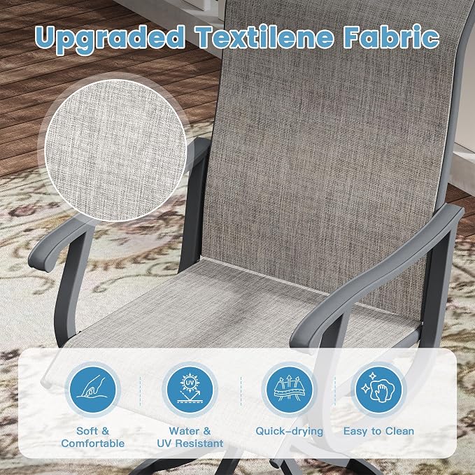 DIFY Outdoor Dining Set for 6, 7 Piece Patio Table and Chairs Set, Swivel Patio Chairs with Textilene Fabric & 63" Rectangle Metal Dining Table with Umbrella Hole, for Garden Backyard Deck, Grey