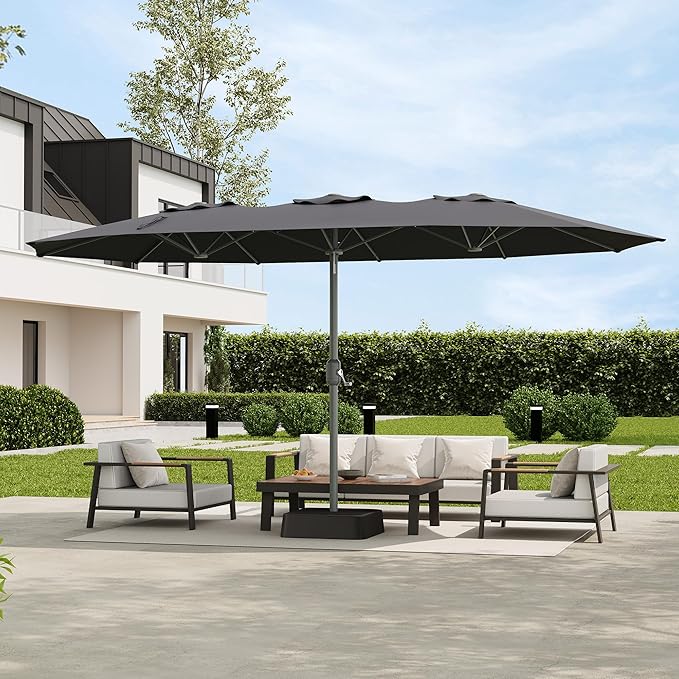 9x15 ft Large Outdoor Umbrella with Base Included, Extra Wide Patio Umbrella with UV Protection, Heavy Duty Backyard & Pool Umbrella with 12 Ribs for Garden Patio Balcony