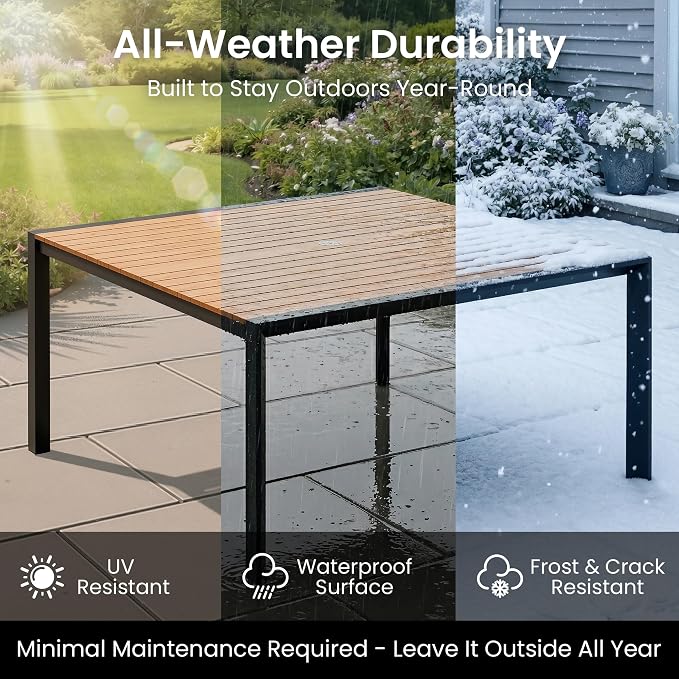 Crestlive Products Square Outdoor Dining Table for 8, 56" Aluminum Patio Table with Umbrella Hole Weather-Resistant Outside Table for Garden Backyard Deck, Brown