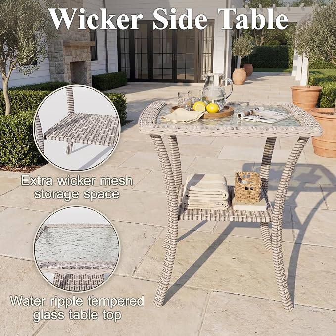 Patio Wicker Chairs Swivel Rocker, Outdoor Swivel Glider Rocker Chairs with Rattan Side Table, All Weather Conversation Set for Porch Poolside Balcony,Cyan