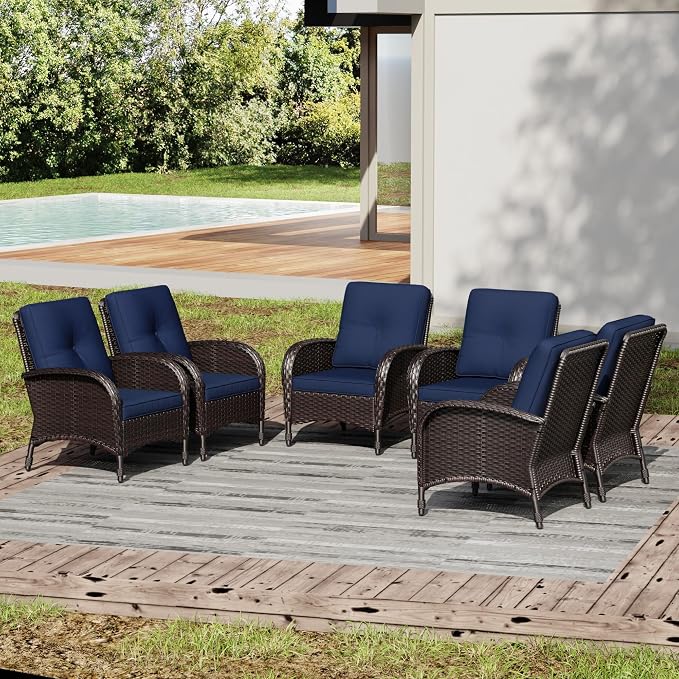 Joyside Wicker Patio Chairs, 6 Piece Rattan Outdoor Furniture with Thickened Cushions, High Back, Deep Seating, Wide Armrest, Outdoor Chairs for Porch, Deck