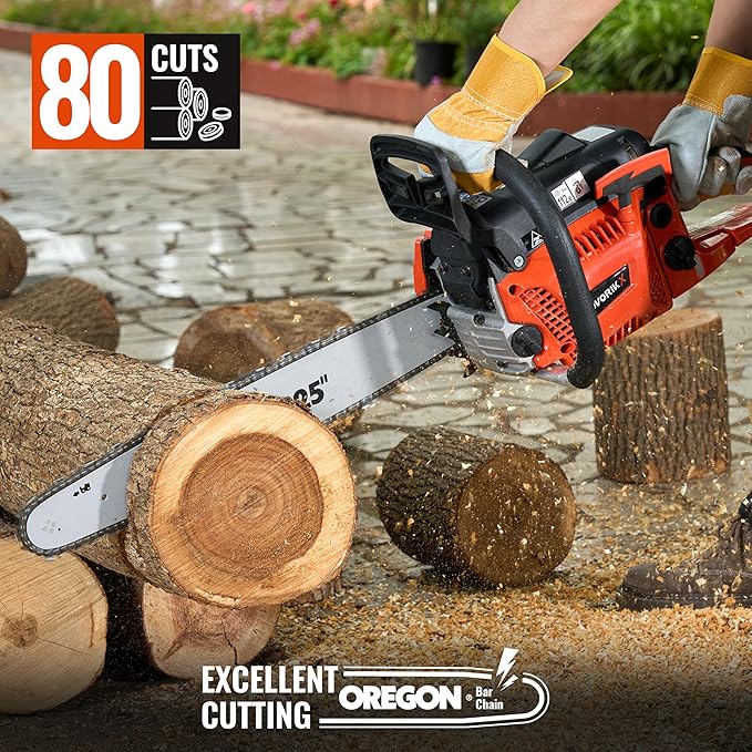 50CC Gas Powered Chainsaw With 2-Cycle Engine 20 &18 Inch Handheld Chain Saw Gas With Automatic Oiler For Tree Trimming Wood Cutting and Land Clearing