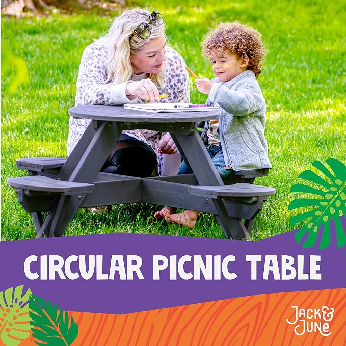 Jack & June Circular Cedar Picnic Table – 100% Cedar Wood – Weather Resistant – Perfect for Outdoor Dining and Entertaining