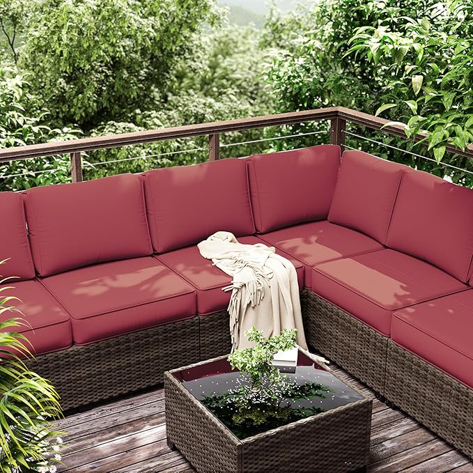 Outdoor Furniture Replacement Cushions, 5" Foam Foam High-Density, Fits 6-seat Sectional Rattan Conversation Set, 14 Piece Patio Water-Resistant Replacement Sofa Cushions, Liner&Cover