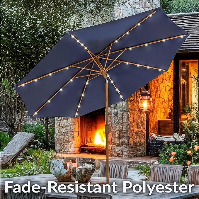 Sunnydaze 8.5 ft Outdoor Patio Umbrella with Push Button Tilt and Crank - Faux Woodgrain Finish - Large Vented Market Umbrella