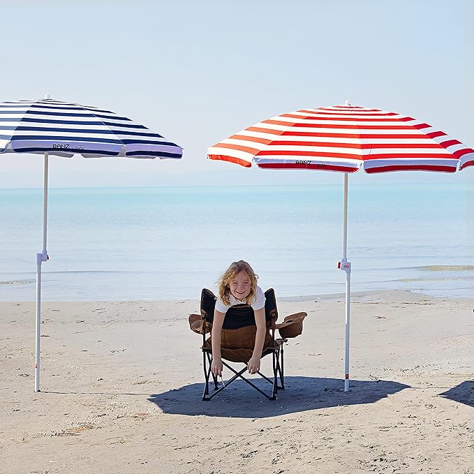 BANZ Cabana Beach Umbrella UPF 50 - UV Protection Foil-Lined Portable Outdoor Umbrella for Sand with Screw-in Base & Tilt Pole - Lightweight Beach Shade & Patio Umbrella with Bag