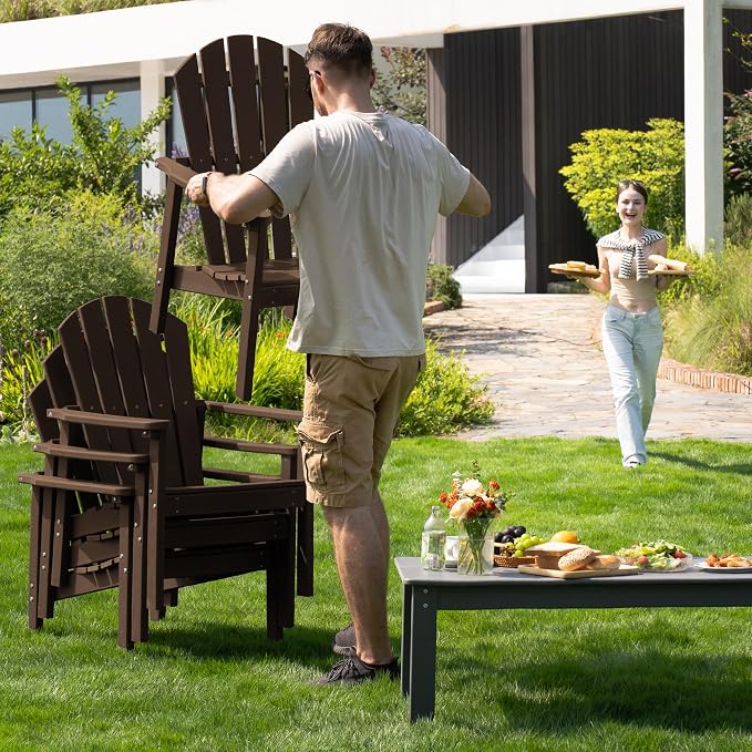 nevilywood Compact Stackable Adirondack Chairs Set of 2,HDPE,380lbs,Coffee | 26.3" Wide HDPE.All-Weather Outdoor.Maintenance-Free.Stackable for Storage.25°Curved Straight Backrest.Quick Assembly