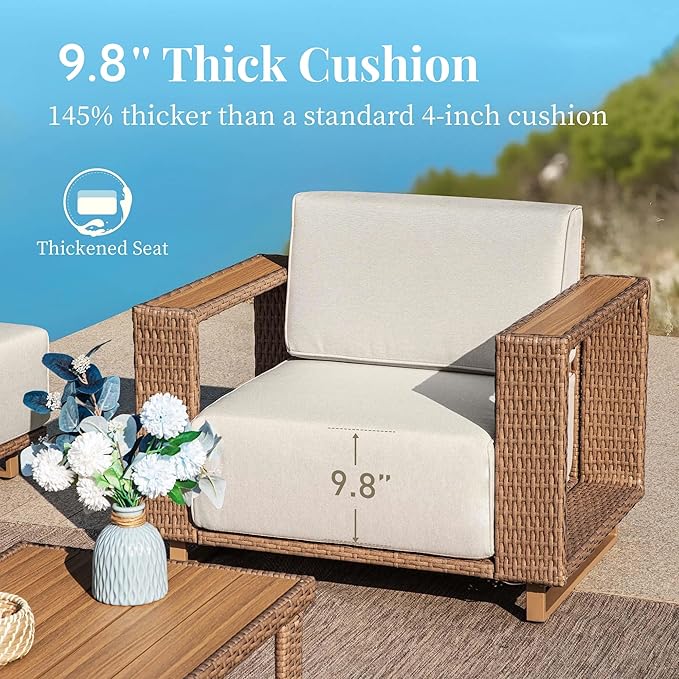 8 Pieces Patio Furniture Set,Outdoor Rattan Wicker Sectional Sofa with 10''Ultra-Thick Cushions,All Weather Patio Conversation Set for Lawn Garden Backyard,Beige