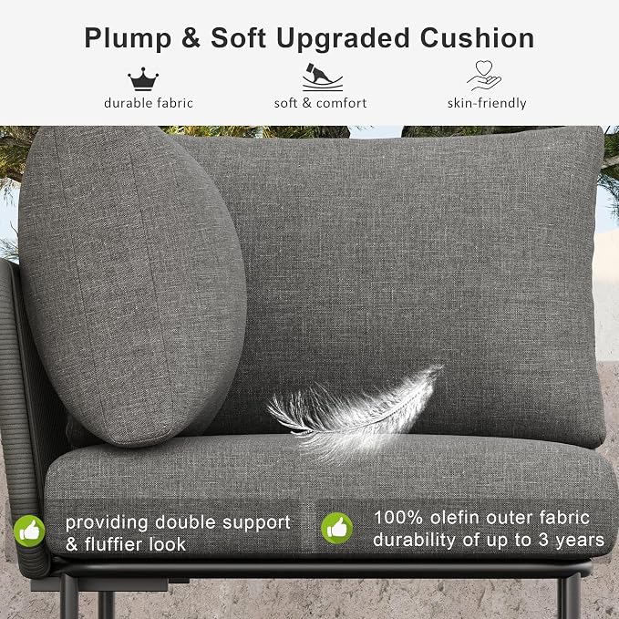 LayinSun 11 Pieces Aluminum Patio Furniture Set, Modern Modular Sectional Sofa with Coffee Table and Upgrade Thickness Cushion