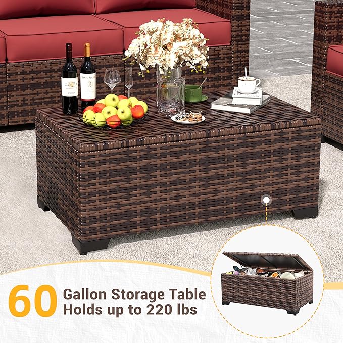 Amopatio Patio Furniture Set, Outdoor Furniture Wicker Rattan Sofa, Outdoor Sectional with Ottomans, Patio Set for Backyard Porch Balcony (Burgundy)