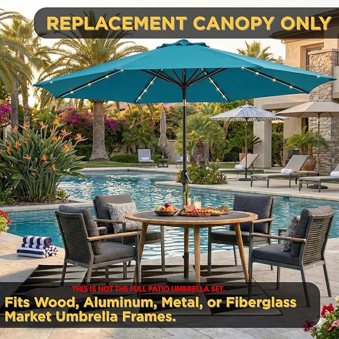 10ft Patio Umbrella Replacement Canopy for 8 Ribs, Outdoor Umbrella Canopy ONLY, Market Umbrella Top, Water-Resistant & UV-Protective