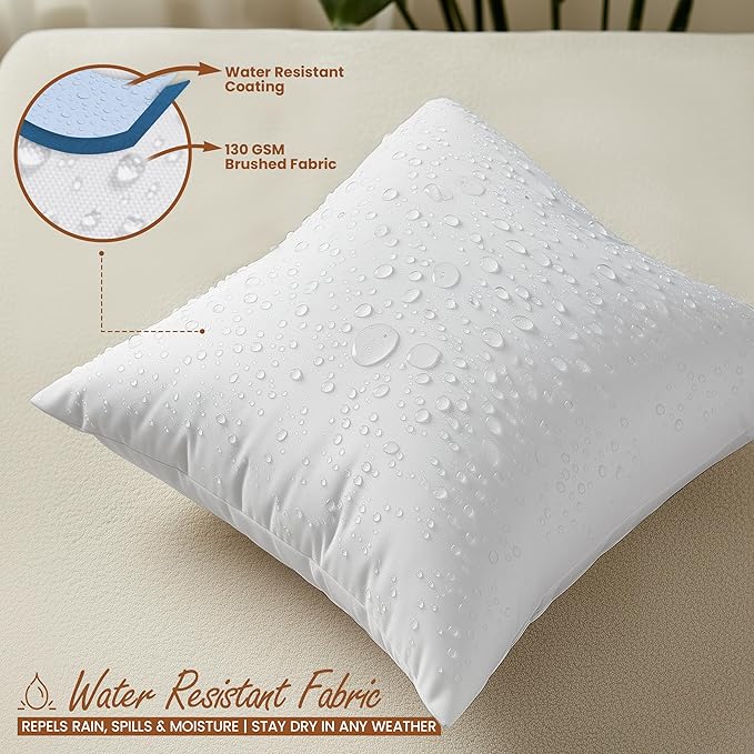 Utopia Bedding 18x18 Outdoor Pillows, Water Resistant Throw Pillows, 2-Pack | Outdoor Throw Pillows, Water Repellent, Decorative Pillow for Patio Furniture & Porches, Plush & Supportive, Pack of 2, White