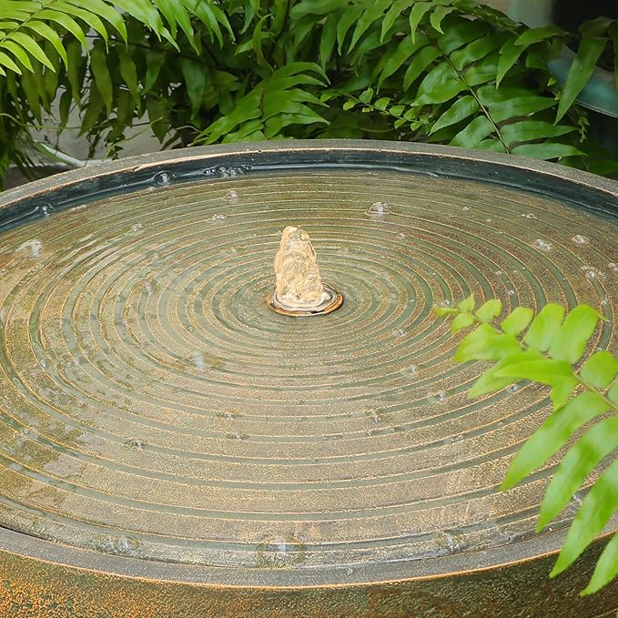 Tankana Garden Water Fountain Outdoor Bubbler Large Water Feature Outdoor Fountains with Pebbles Waterfall Fountains for Patio Deck Yard Home Decor Gold, 23.5 "L X 23.5" W X 13" H