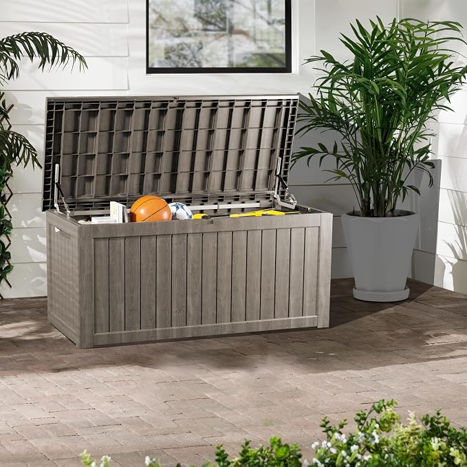 TARKARI 270 Gallon Outdoor Storage Box Waterproof, Resin Deck Boxes with Lockable Lid & UV-Resistant for Patio, Pool, Garden Furniture Cushions & Accessories, Coffee