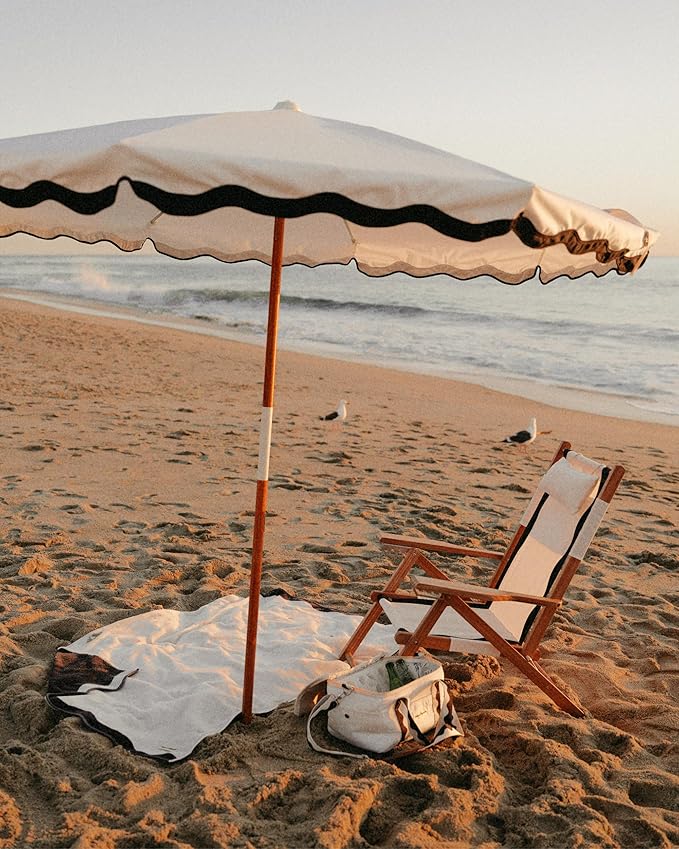 Business & Pleasure Co. Amalfi Rivie Umbrella - 6.5' Boho Beach Umbrella, UPF 50+ UV-Resistant Canvas, Premium Wood Pole, Sturdy Yet Lightweight