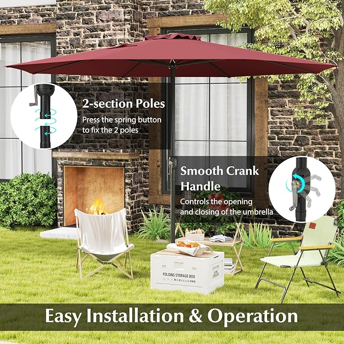 HAPPYGRILL 12 FT Patio Umbrella with Crank Handle, Outdoor Market Umbrella with 8 Sturdy Ribs, Vented Large Table Umbrella, Sun-Protective Canopy for Garden Backyard Deck Pool