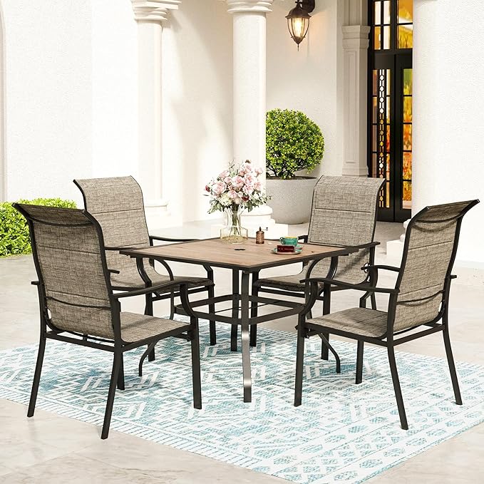SUNSHINE VALLEY 5 Pieces Patio Dining Sets for 4 Person, Outdoor Table and Chairs Set with Wood-Like Patio Dining Table(1.57" Hole) & 4 Textilene Patio Dining Chairs, Outdoor Dining Sets for Deck
