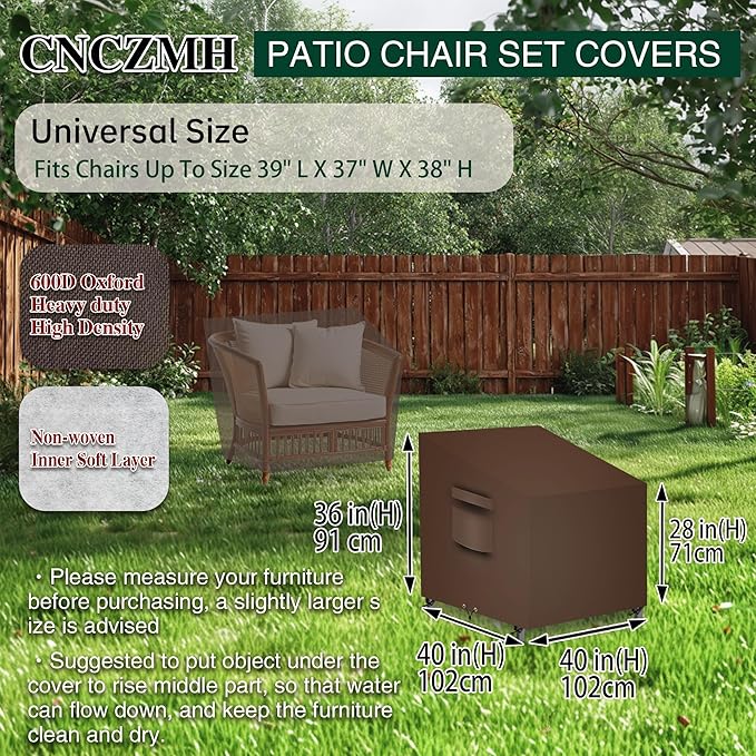 Patio Chair Covers, Outdoor Patio Furniture Covers Waterproof Large, 600D Heavy Duty Table Cover, Outside Dining Table And Chairs Set Covers (Brown, 40x40x28/36in 2pcs)