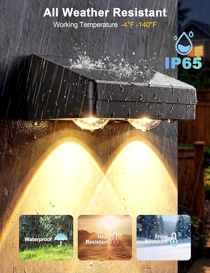 JOFIOS Solar Fence Lights with Remote, Warm White, Cool White and RGB Color Glow LED Outdoor Wall Lights, IP65 Waterproof Solar Lights for Fence, Backyard, Railing, and Deck, Home Improvement, 2 Pack
