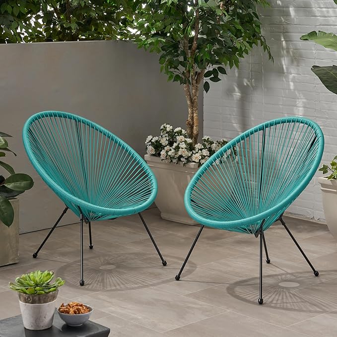 Christopher Knight Home Outdoor Hammock Weave Chair with Steel Frame (Set of 2) - Teal and Black Finish