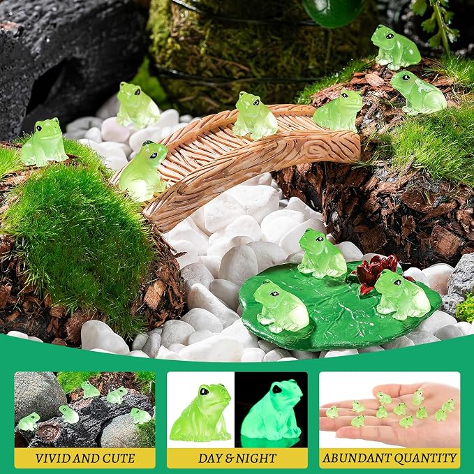 104PCS Luminous Mini Resin Frogs Green Frog Figurines Tiny Frogs for Micro | Cute Tiny Frogs Glow in The Dark, Micro Moss Landscape, Dollhoues, Terrarium Aquariums, Cake Decor, Hidden Games