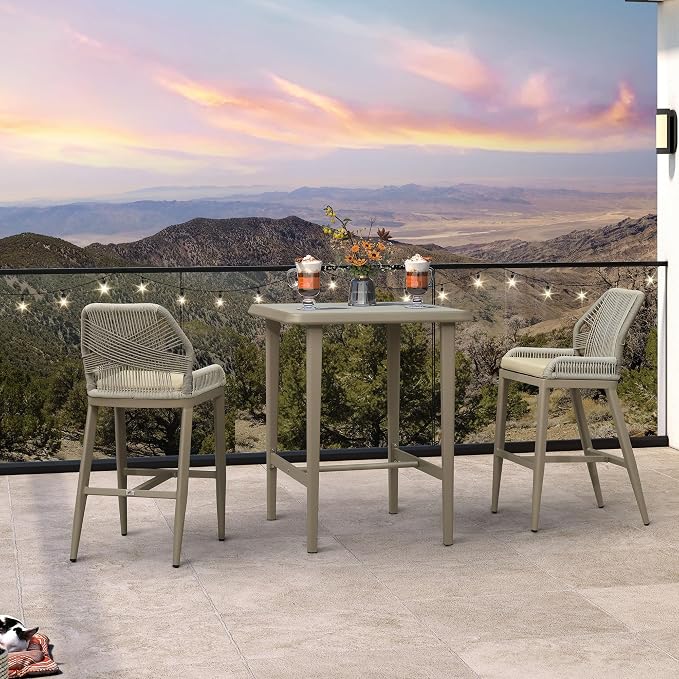 PURPLE LEAF Bar Height Table Patio SquareTable Dining Coffee Kitchen Breakfast Bistro Outdoor Pub Bar Table for Garden Balcony, Champagne
