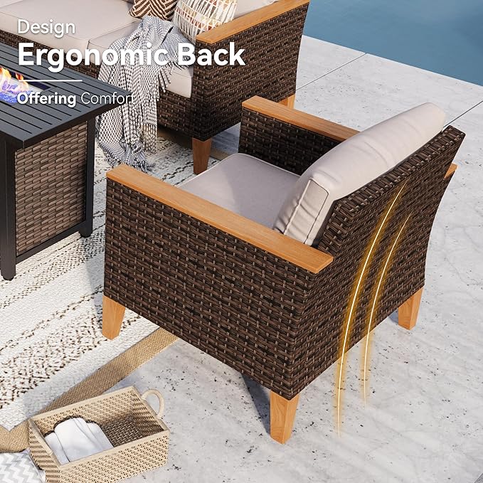 GREEN PARTY 9 Pieces Wicker Patio Furniture Set, All-Weather Outdoor Rattan Half-Moon Curved Patio Sectional Sofa Conversation Set 9 Seats for Garden, Backyard, 2 x Ottomans