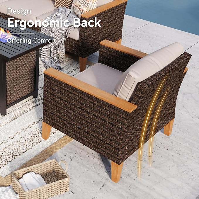 GREEN PARTY 11 Pieces Wicker Patio Furniture Set, All-Weather Outdoor Rattan Half-Moon Curved Patio Sectional Sofa Conversation Set with 4" Thick Cushions for Garden, Backyard, 2 x Ottomans