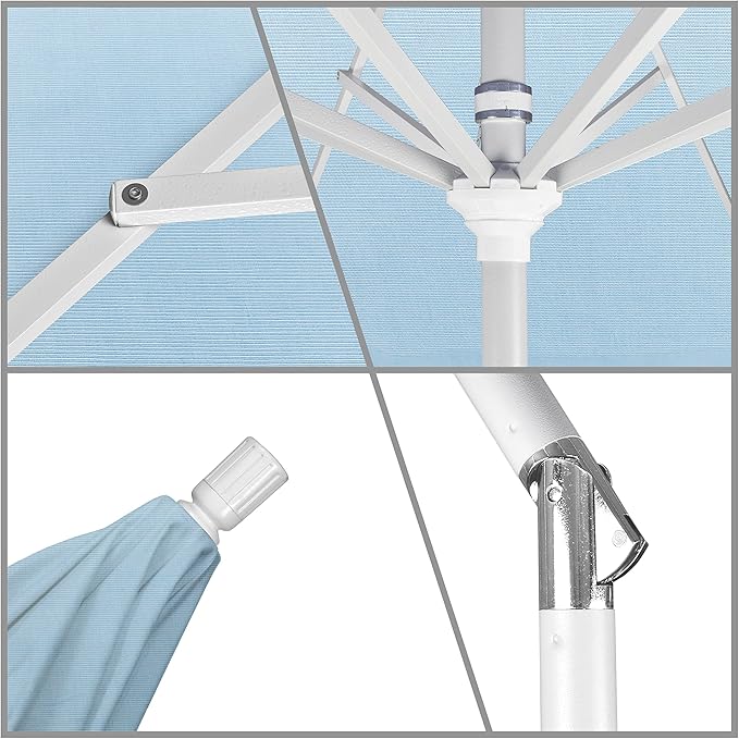 California Umbrella 11Ft Premium Sunbrella Patio Umbrella, Hand-Crank, Tilt-Collar, White Frame, Air Blue Fabric