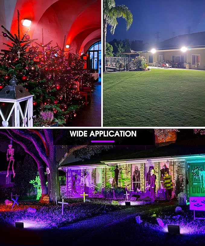 L LOHAS LED 150W Flood Light Outdoor, RGB Landscape Lighting with Remote Control, Timing - 2700K/4500K/6500K - Color Changing for Patio Backyard Step Wall, IP66, US 3-Plug, UL Listed (2 Pack)