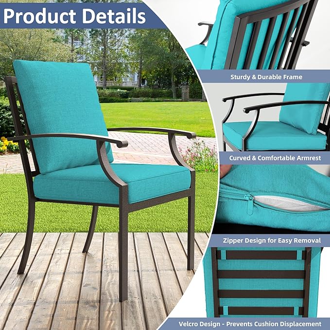 ALAULM 7-Piece Patio Dining Table and Chairs Outdoor Dining Set for 6 Patio Dining Sets with Rectangular Metal Table with Umbrella Hole for Patio, Backyard, Garden-Blue