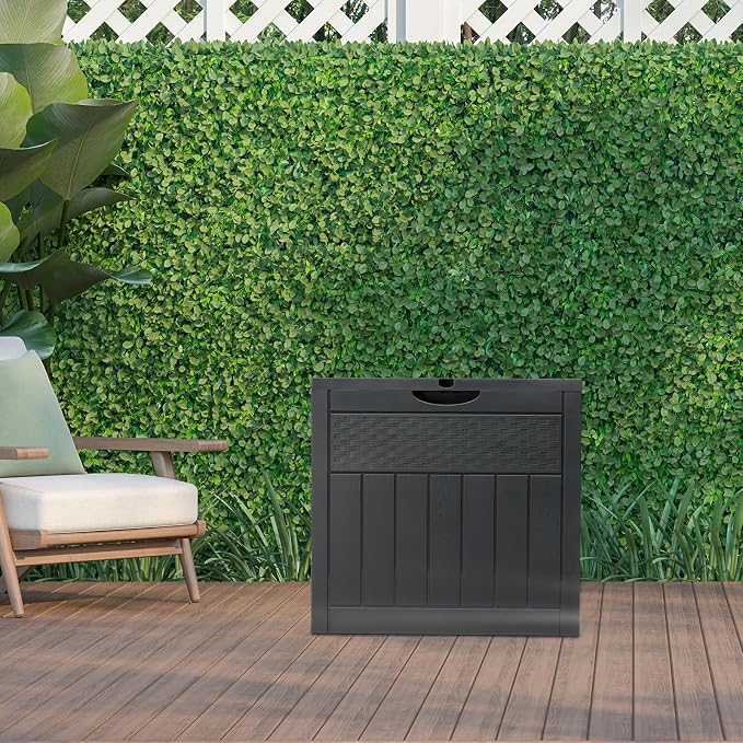 33 Gallon Resin Deck Box, Waterproof Outdoor Storage Box with Lockable Lid and Handles, Deck Storage for Outdoor Gear, Patio Furniture Cushion, Gardening Tools, Dark Gray
