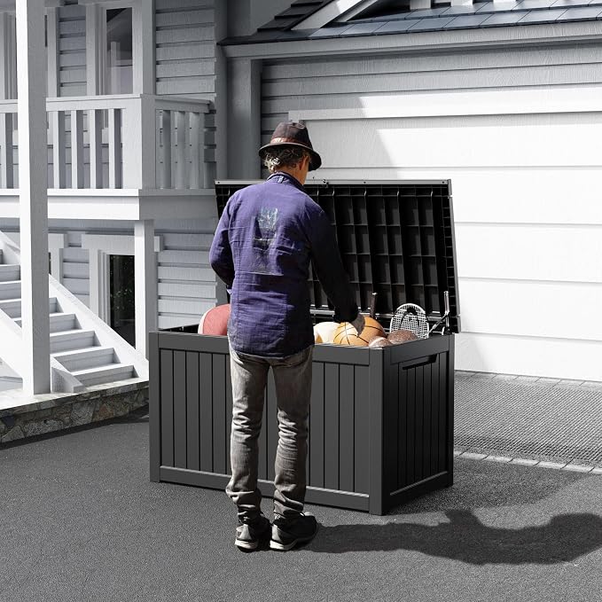 deck box,XXL 230 gallon Resin Large outdoor storage box waterproof and sunproof Loackable Suitable for patio furniture and outdoor garden tool storage（black）