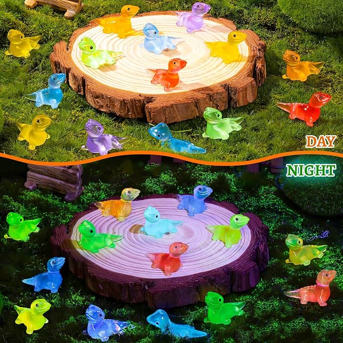 300PCS Luminous Mini Resin Lizards Tiny Glow Lizard Figurines Bulk | 6Colors Miniature Lizard Animal Figurines Glow in The Dark, Micro Moss Garden Landscape, Dollhouse DIY, Birthday Party Decor