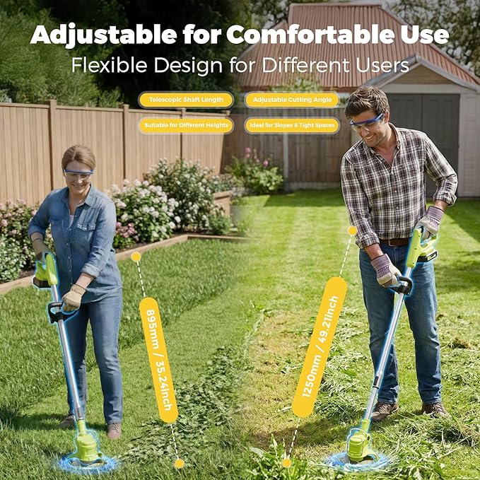 21V Lightweight Electric Weed Eater: All-in-One Cordless String Trimmer Brush Cutter with 2Pack 2.0ah Battery Powered Weed Wacker Set for Small Garden and Yard Lawn Edger Branches Tool for Homeowners