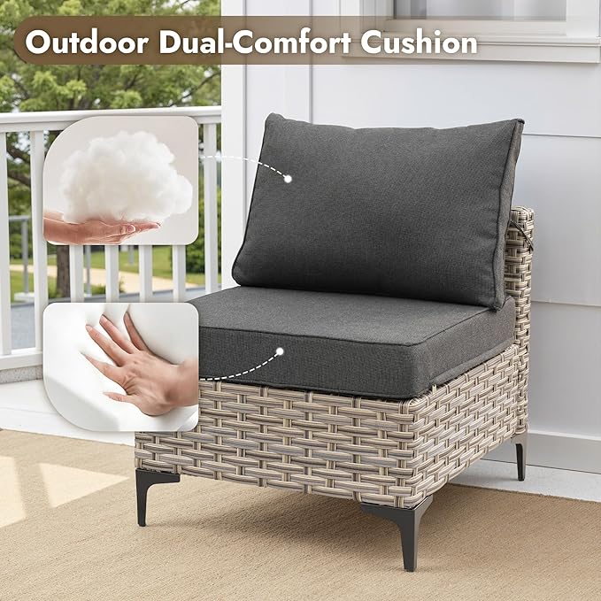 8 Pieces Outdoor Sectional Patio Furniture Set with Swivel Rocking Chairs,Conversation Sets Rattan Wicker L Shaped Couch,Modular Outdoor Sofa for Porch Balcony Backyard Black