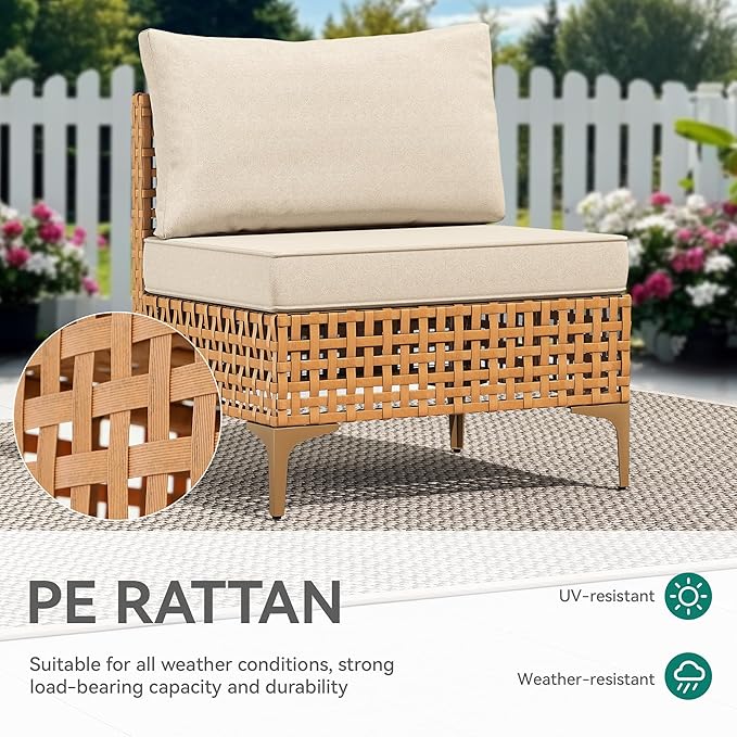 YITAHOME Wicker Patio Furniture Set 3 Pieces Outdoor Sectional Sofa with Solar Light Table Outdoor Couch with Waterproof Cushions All-Weather Rattan Patio Conversation Set for Indoor/Outdoor