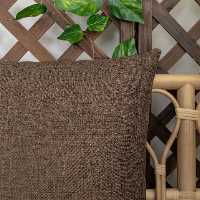 Kevin Textile Outdoor Waterproof 22”x22” Pillow Covers 2 Pack, Brown | Water Resistant, Soft Faux Linen-cotton Yarn-dyed Woven Texture Throw Pillow Covers for Tent Patio Garden Couch Sofa