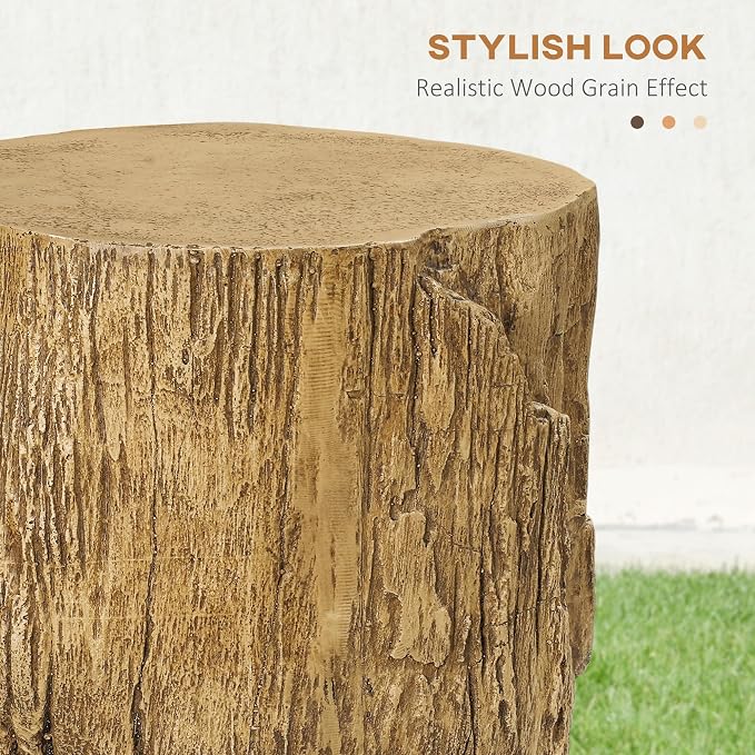 HOMCOM Tree Stump Stool, Decorative Side Table with Round Tabletop, Concrete End Table with Wood Grain Finish for Indoors and Outdoors, Natural
